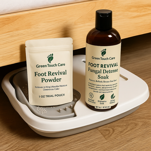 Foot Revival Spa Bundle – Soak + Foldable Basin

Includes:
	•	1 Foldable Foot Soak Basin (BPA-free, collapsible)
	•	1 Foot Revival Liquid Soak (8 oz)
	•	4 Foot Revival Powder Soak Pouch (1 oz)